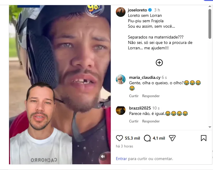 Maringá 98 FM —   Um vídeo publicado nas redes sociais na tarde deste sábado (25) pelo ator global José Loreto chamou a atenção dos internautas, e gerou uma grande repercussão no País. O artista compartilhou em seu perfil no Instagram a reportagem produzida pelo repórter João Alencar, da Rádio Maringá, que mostrou o jovem Loran, morador de Pombal, e destacou a grande semelhança física entre os dois. Internautas ficaram impressionados com a grande semelhança entre o jovem sertanejo e o ator. Na postagem, José Loreto entrou na brincadeira, reagiu às mensagens dos seguidores e demonstrou interesse em encontrar o rapaz.  Loreto, ainda sinalizou […]
